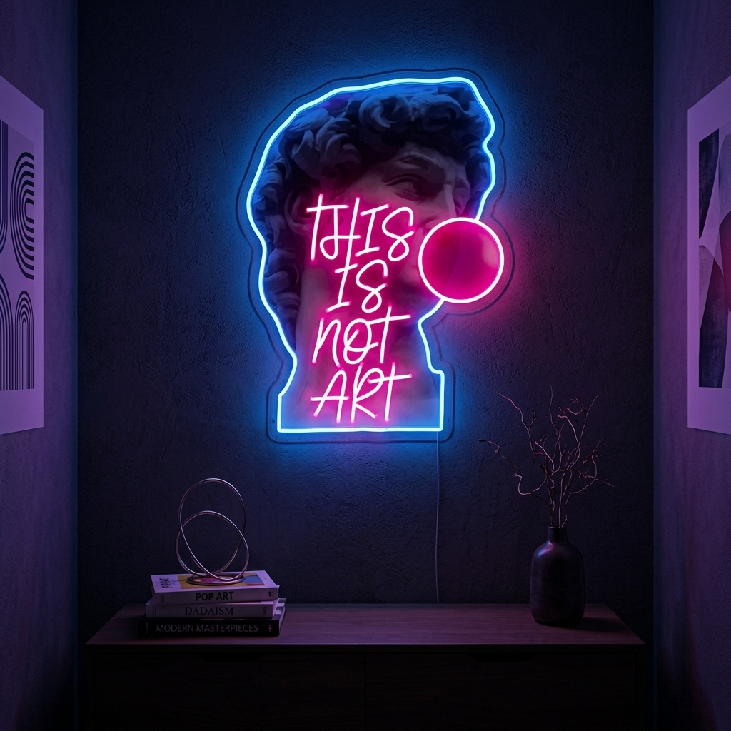 "This Is Not Art David, Tuggummi" Neonskylt