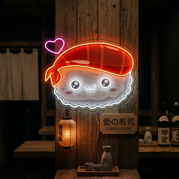 "Kawaii Sushi, japansk mat" UV-tryckt LED-neonskylt