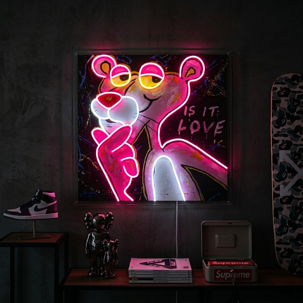 "Pink Think Panther, är det kärlek" UV-tryckt LED-neonskylt