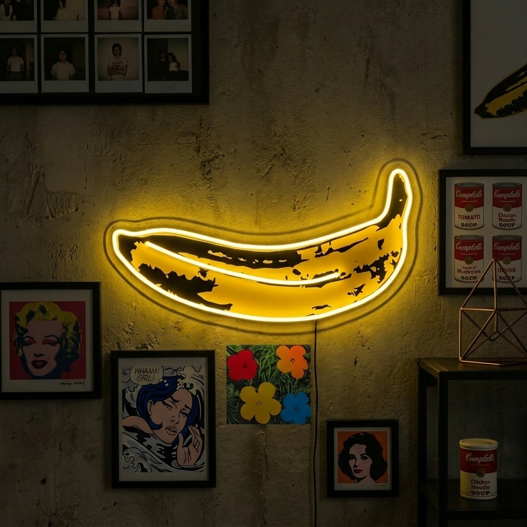 "Pop Art Banana, känd konstnärs målning" UV-tryckt LED-neonskylt