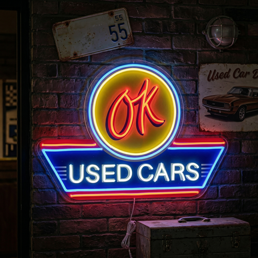 "Used Cars, logotyp för bilservice" UV-tryckt LED-neonskylt