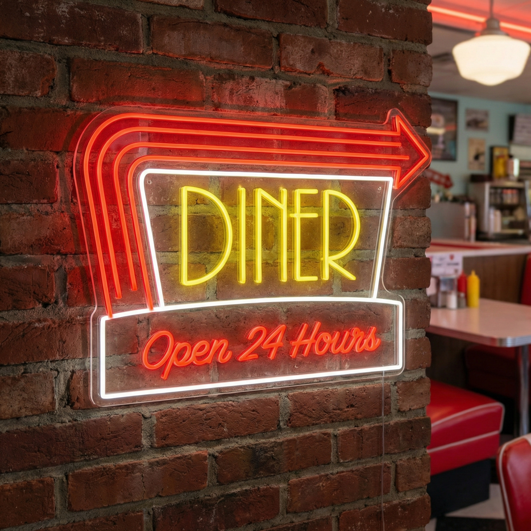 "Diner Open 24 Hours" Neonskylt