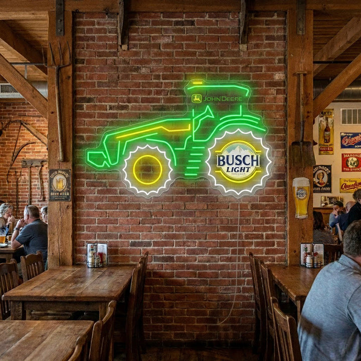 "John Deere × Busch Light Traktor" Neonskylt
