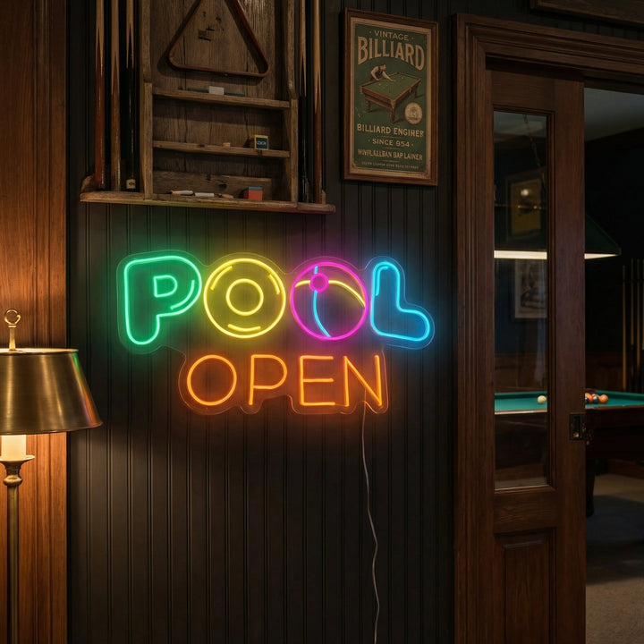 "Pool öppen" Neonskylt