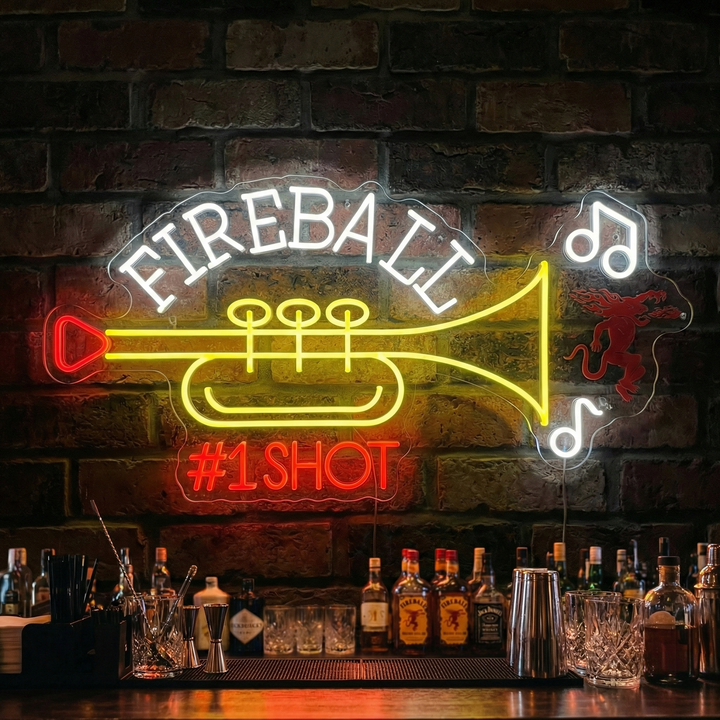 "Fireball #1 Shot Trumpet" Neonskylt