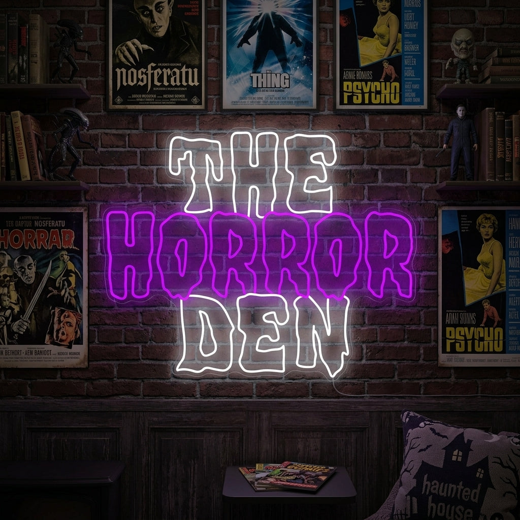 "The Horror Den" Neonskylt