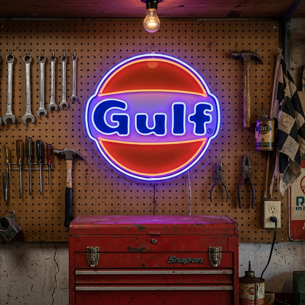 "Gulf Bensin" Neonskylt