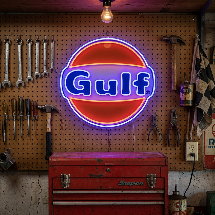 "Gulf Bensin" Neonskylt