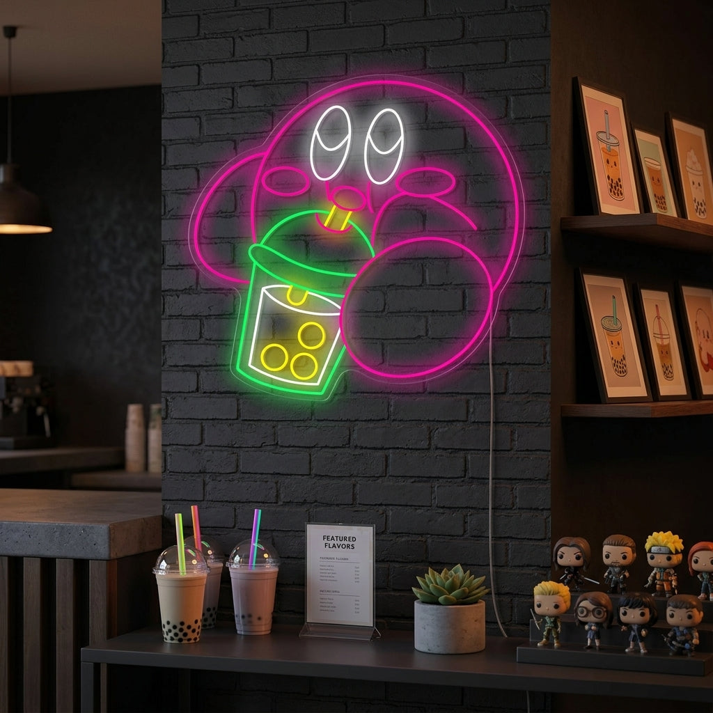 "Kirby dricker Boba Tea" Neonskylt