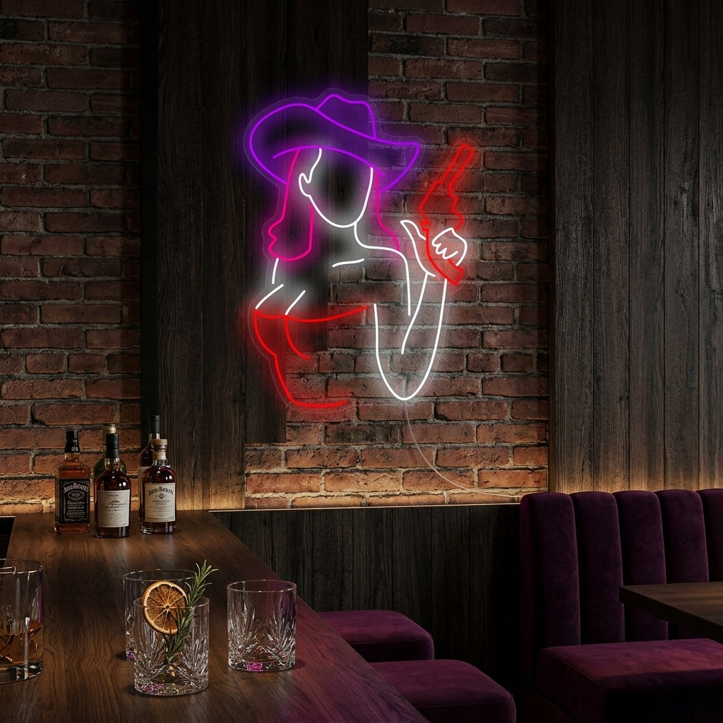 "Cowgirl Gun" Neonskylt