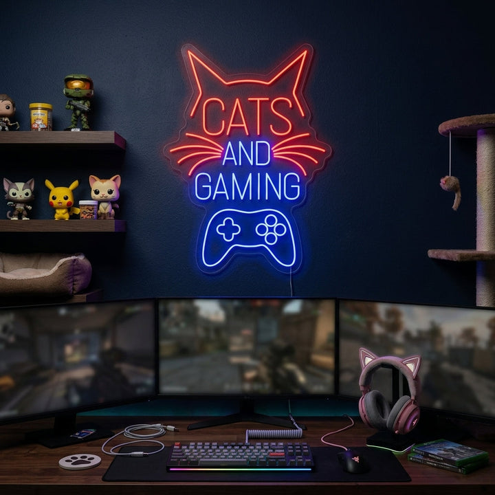 "Cats And Gaming" Neonskylt