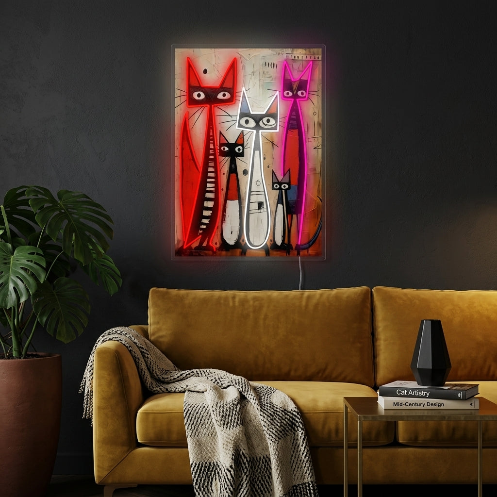 "Kattfamilj" Neonskylt