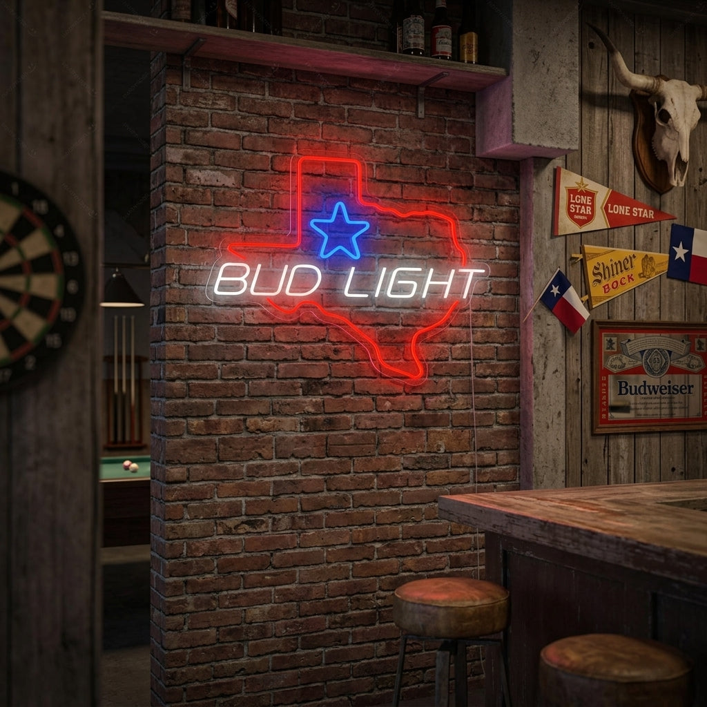 "Bud Light Texas Star" Neonskylt