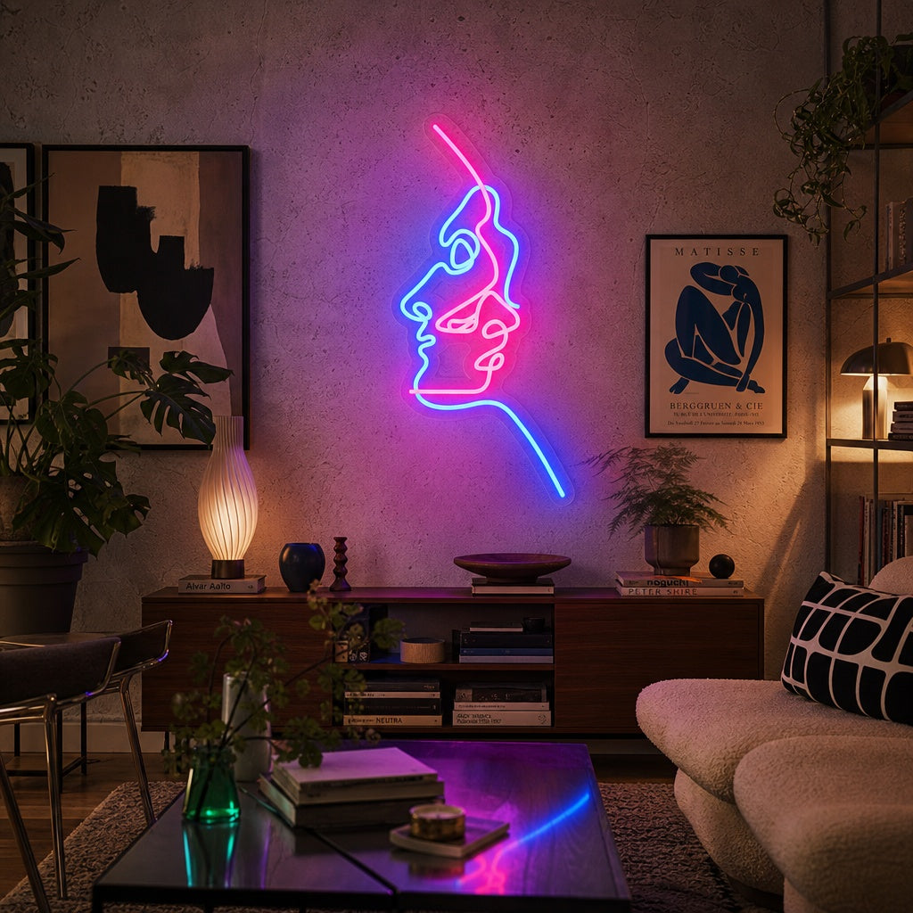 "Abstrakt Två Ansikten" Neonskylt