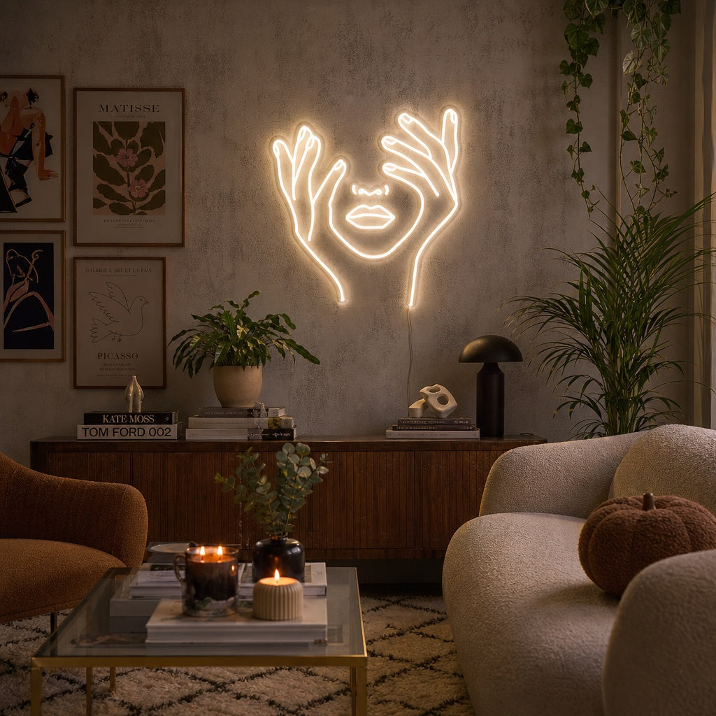 "Abstrakt Ansikte Hand" Neonskylt