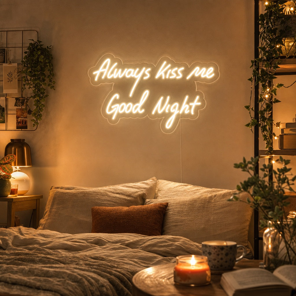 "Always Kiss Me Good Night" Neonskylt