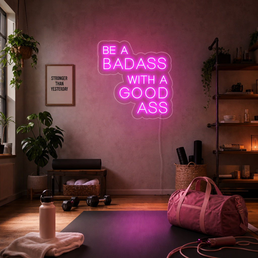 "Be A Bad Ass With A Good Ass, Gym Decor, Gym Quotes, Fitness Quotes, Workout Quotes" Neonskylt
