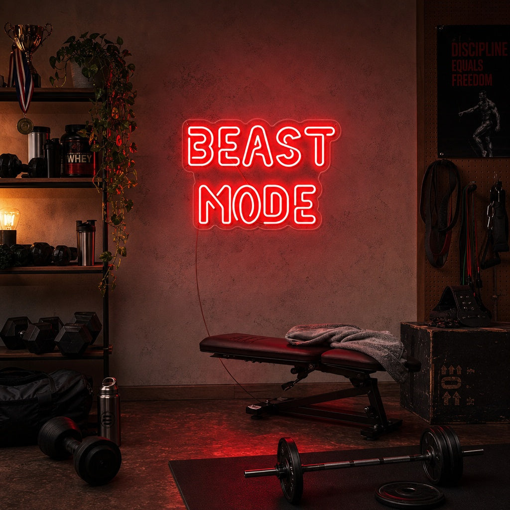 "Beast Mode, Gym Decor, Gym Quotes, Fitness Quotes, Workout Quotes" Neonskylt