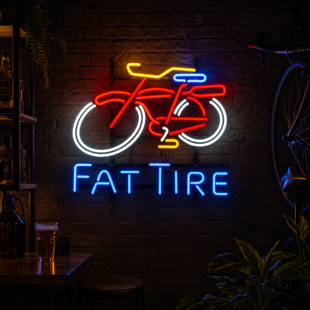 "Big Fat Tire Bicycle Bike Logo" Neonskylt