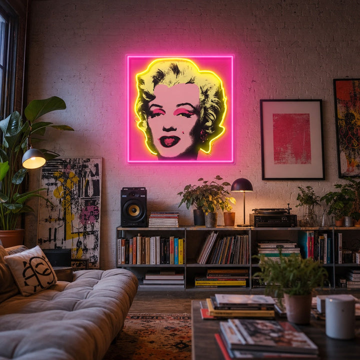 "Blond hår kvinna, popkonst" UV-tryckt LED-neonskylt