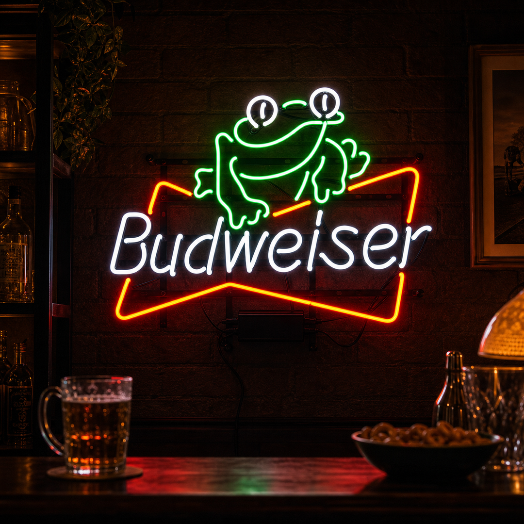 "Budweiser Beer Frog" Neonskylt