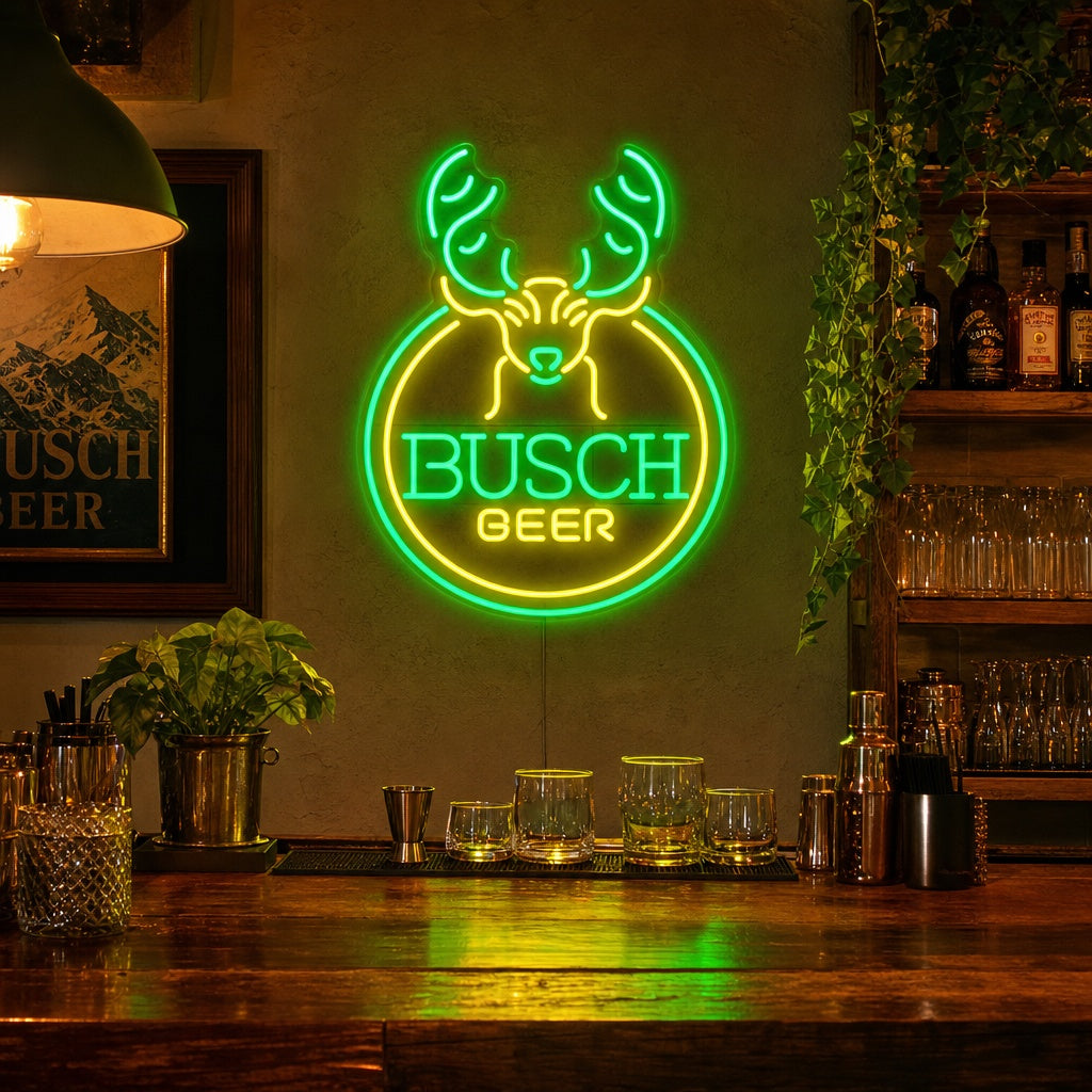 "Hjorthuvud Öl & Bar" Neonskylt