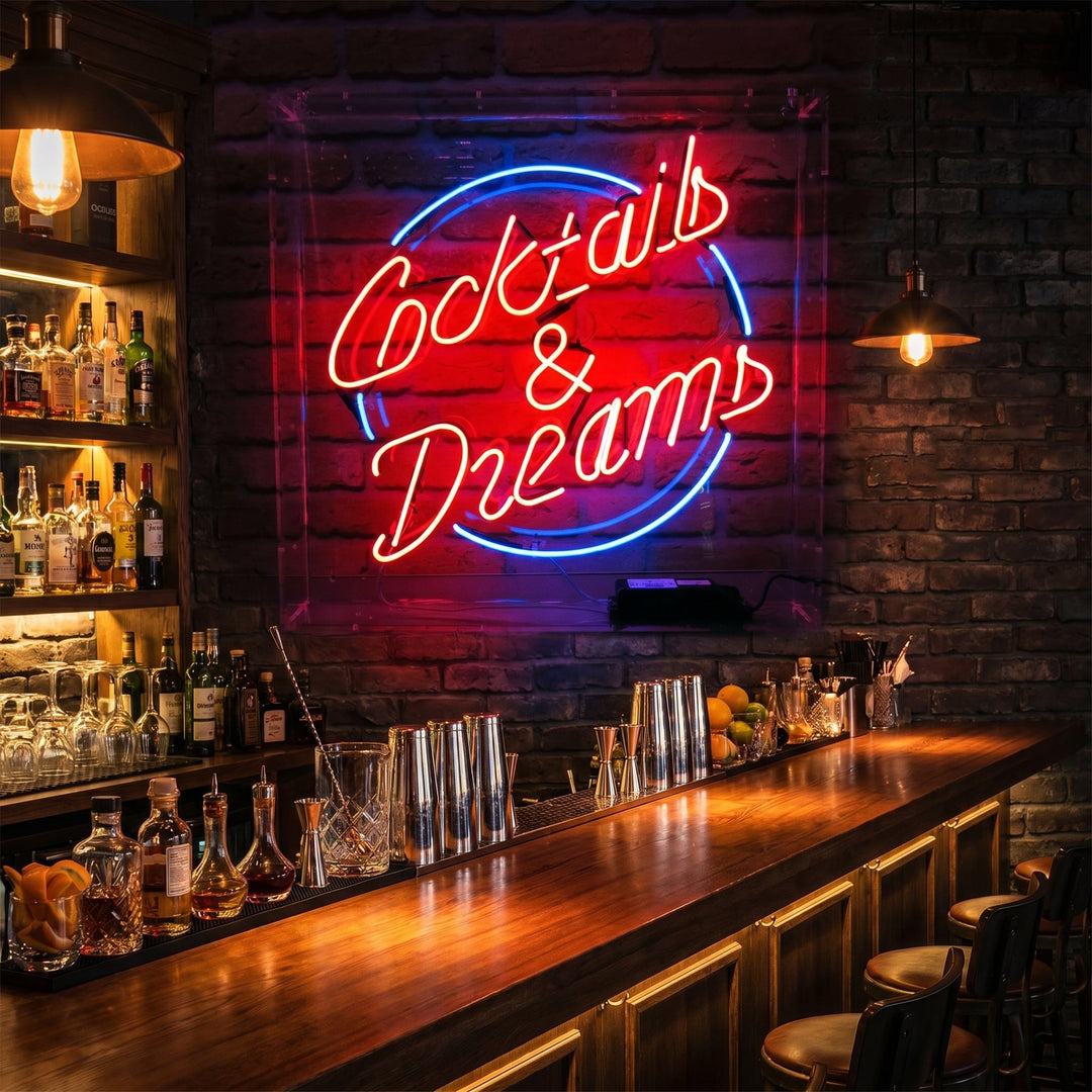 "Cocktails And Dreams" Neonskylt