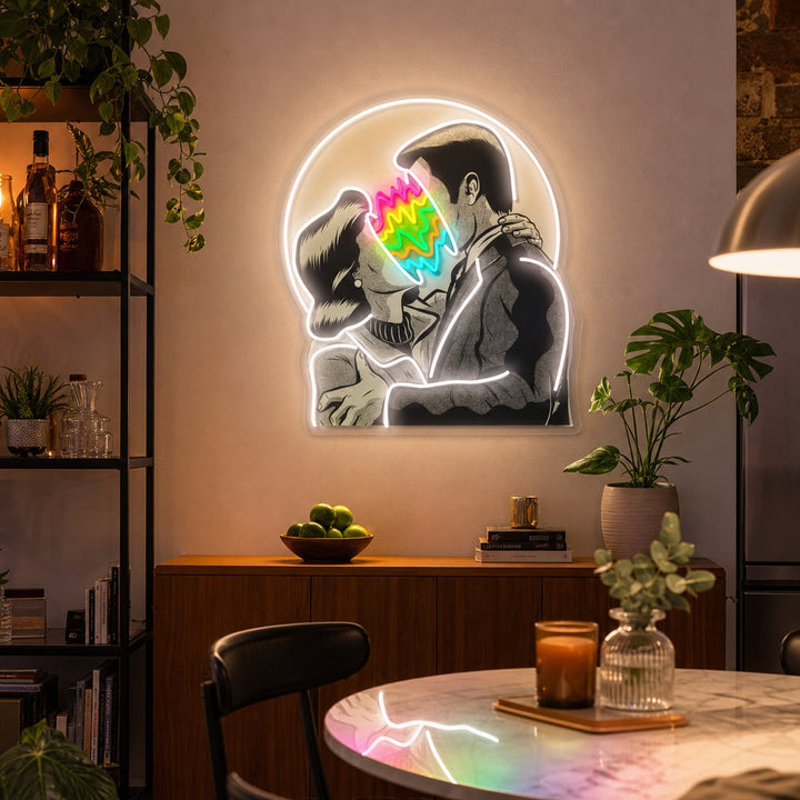 "Färgälskare, kyssande par" UV-tryckt LED-neonskylt
