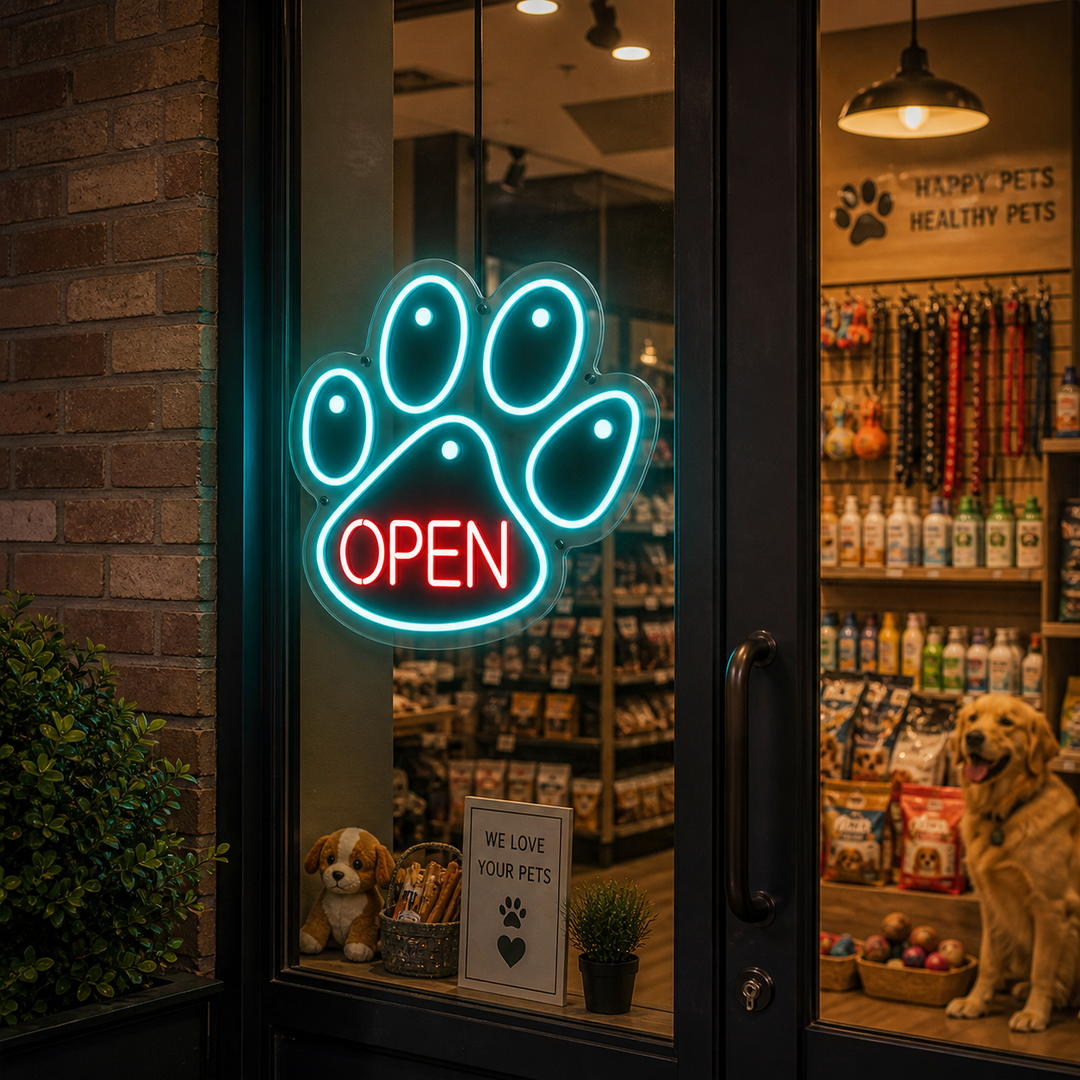 "Hundklo, Husdjur, Hundveterinärvård, Öppen Logotyp" Neonskylt