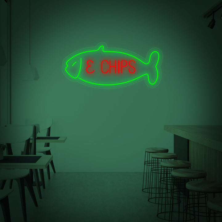 "Fish & Chips, fisk" Neonskylt