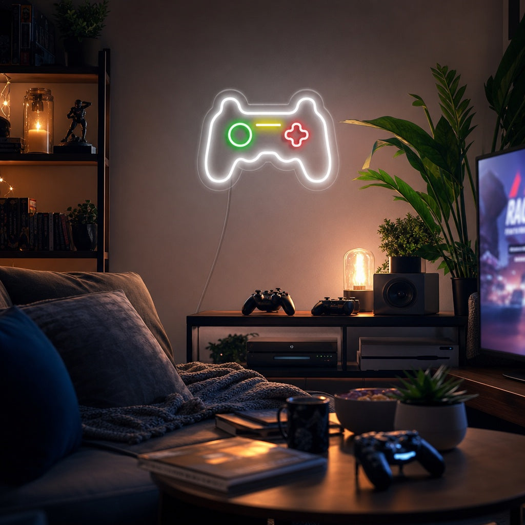 "Spelkontroll, Gamer Dekor" Neonskylt
