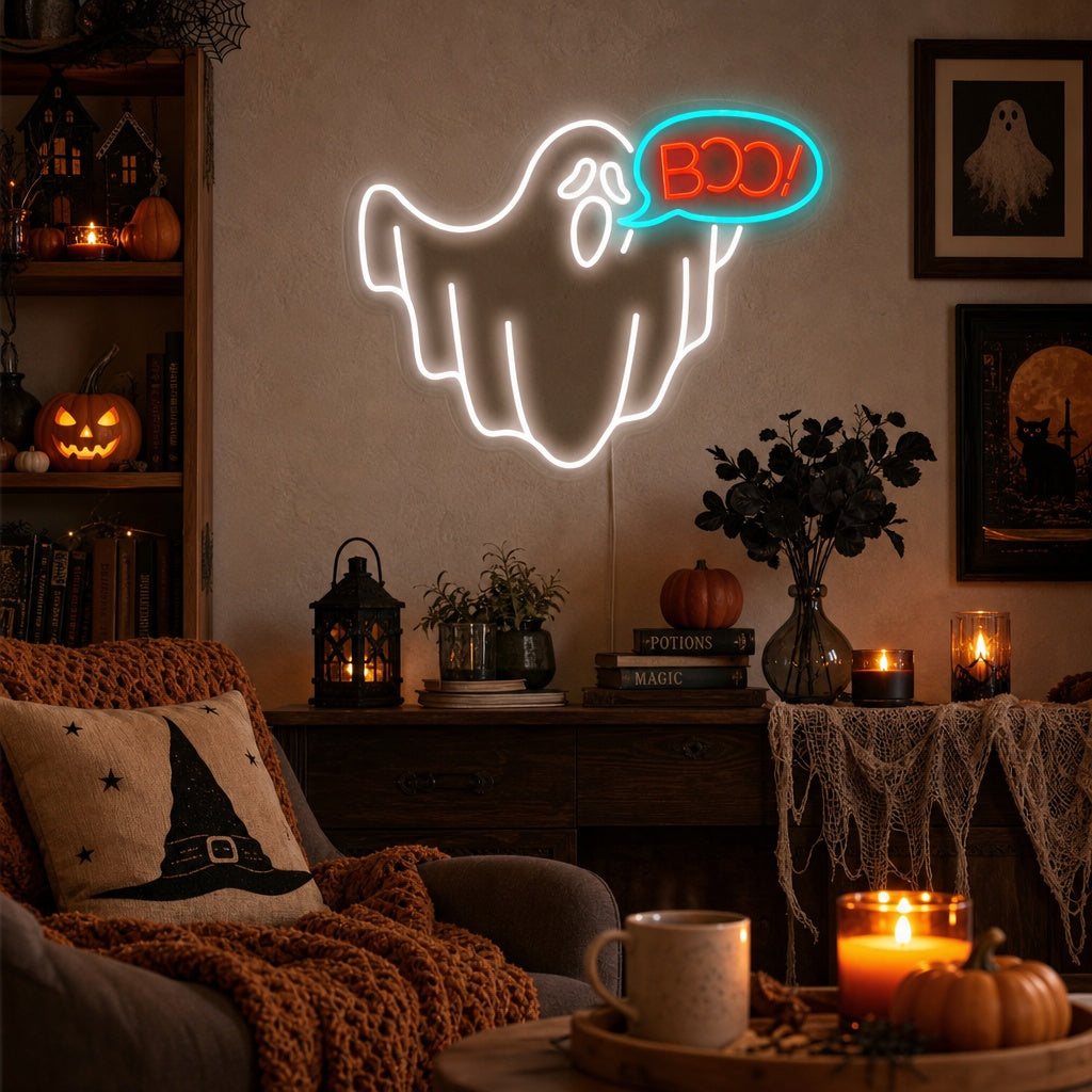 "boo, Spöke, Halloween" Neonskylt