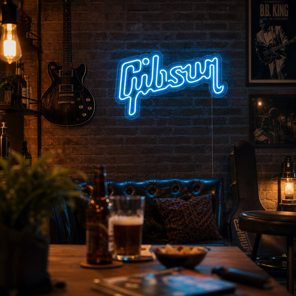 "Gibson, Musik, Gitarr" Neonskylt