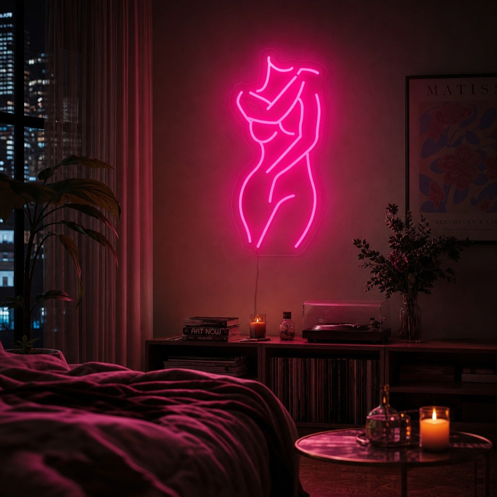 "Silhuett Av Flickkropp" Neonskylt