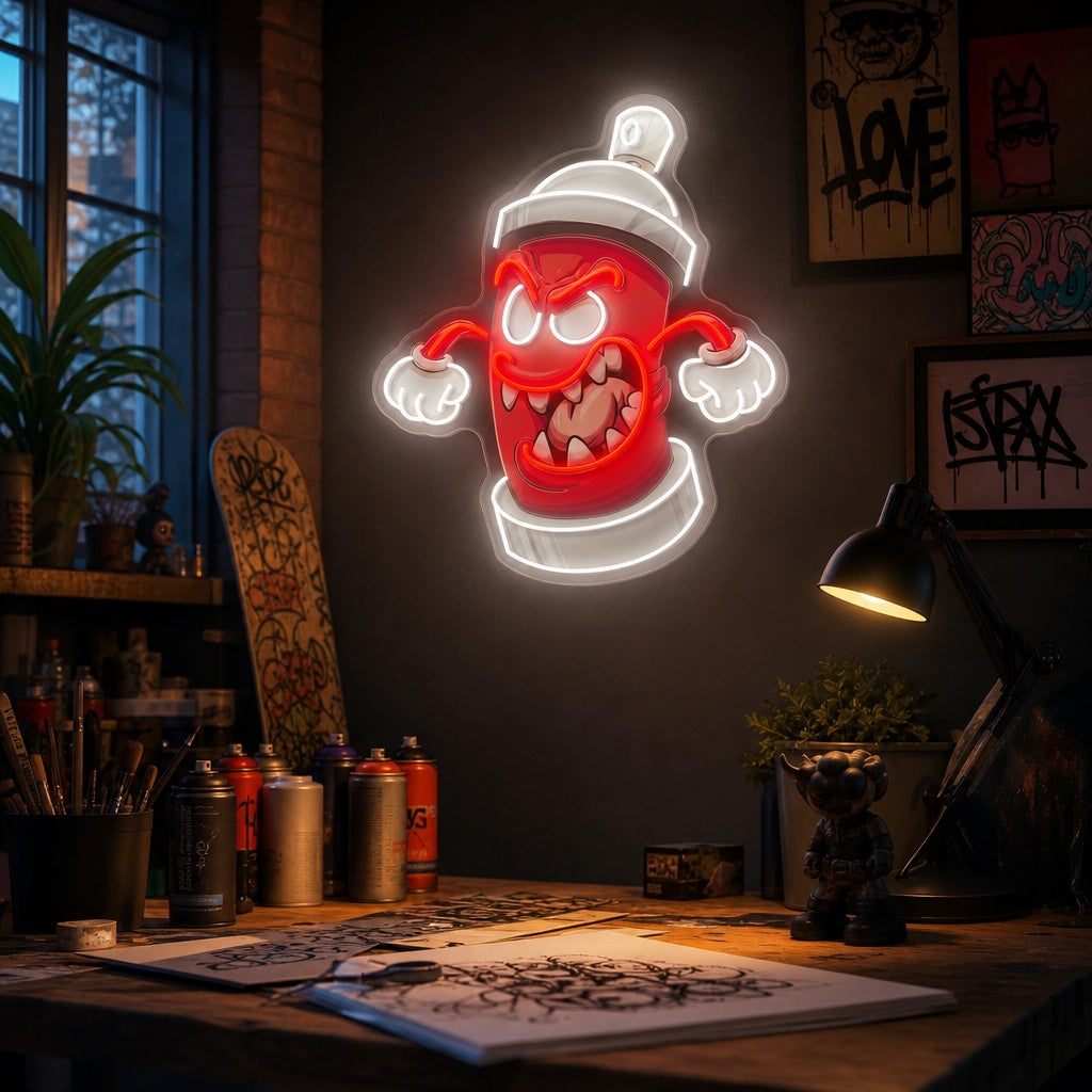 "Klottersprayburkmonster" UV-tryckt LED-neonskylt