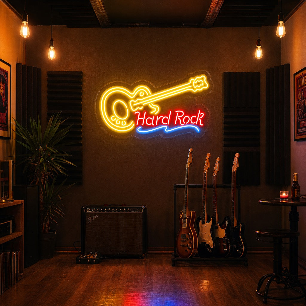 "Hard Rock, Musik, Gitarr" Neonskylt