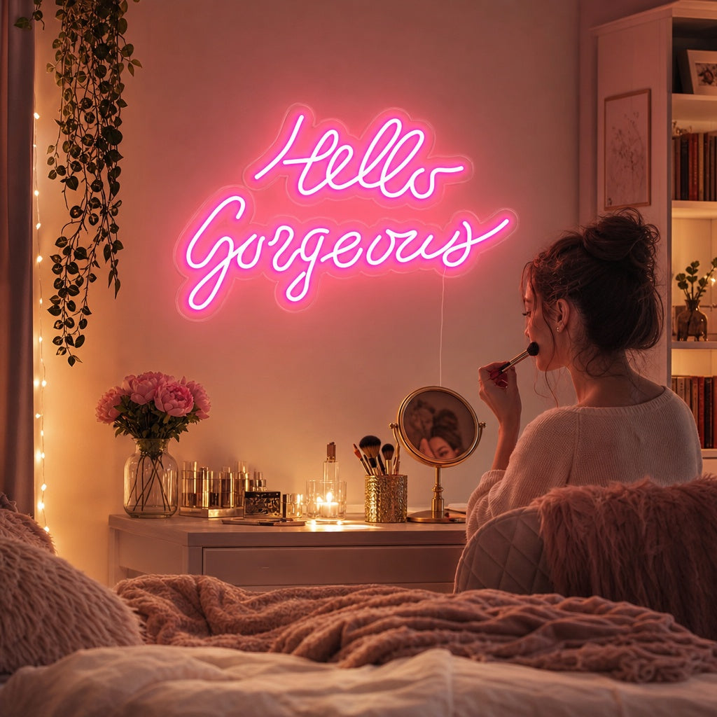 "Hello Gorgeous" Neonskylt