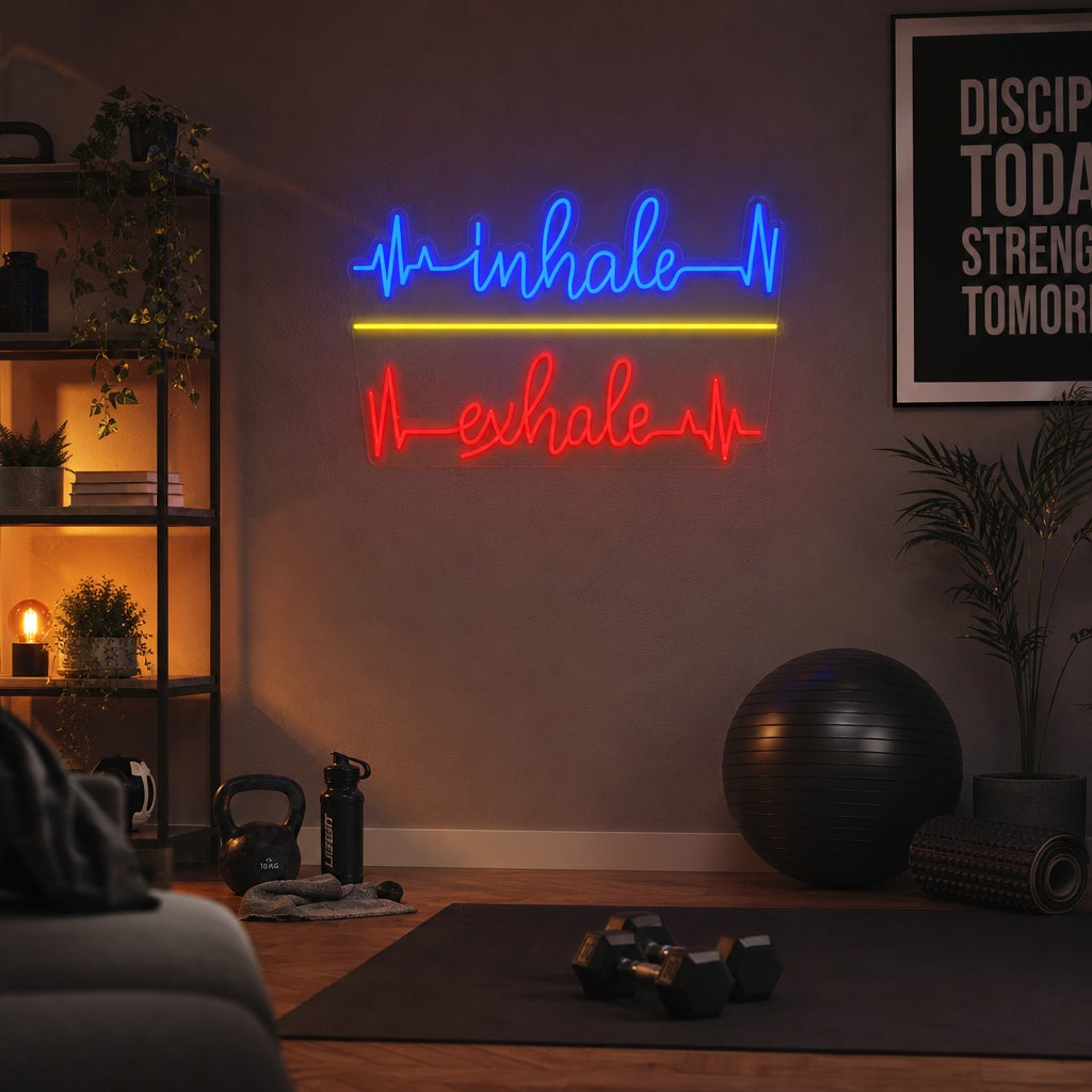 "Inhale Exhale, Hjärtslag" Neonskylt