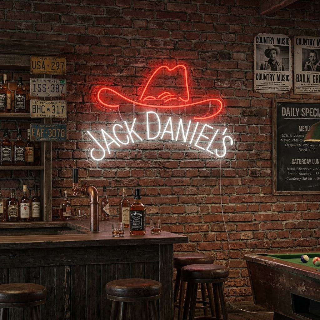 "Jack Whiskey Cowboyhatt" Neonskylt