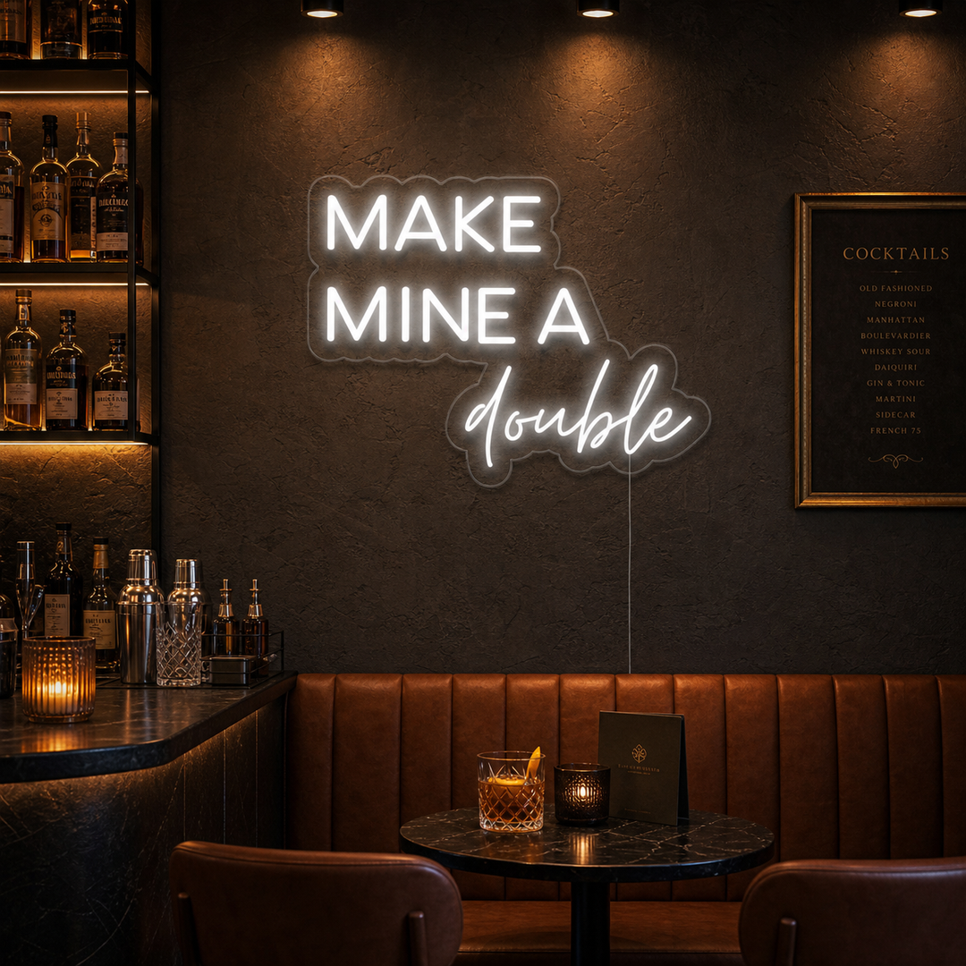 "Make Mine A Double Ölbar" Neonskylt