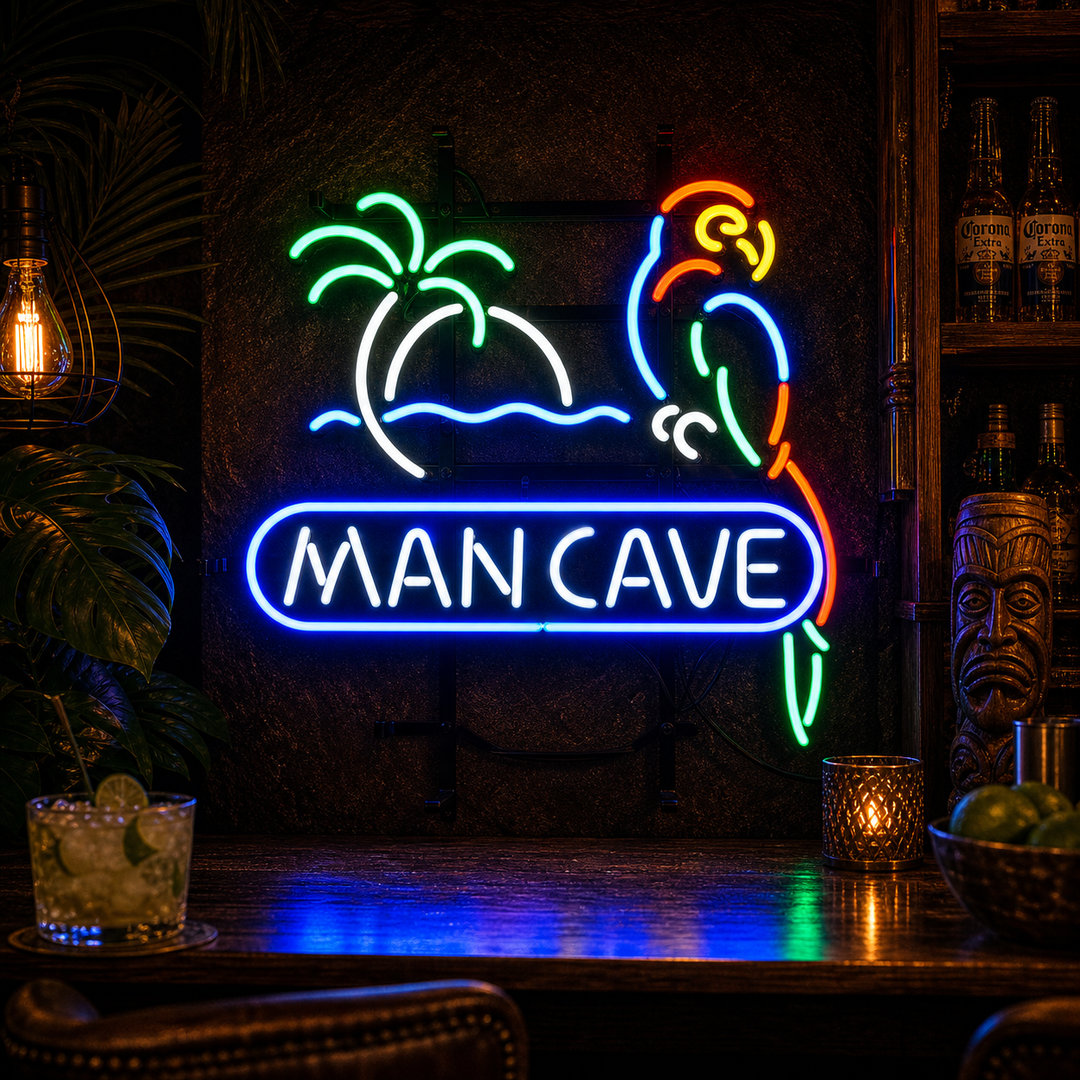 "Man Cave Parrot" Neonskylt