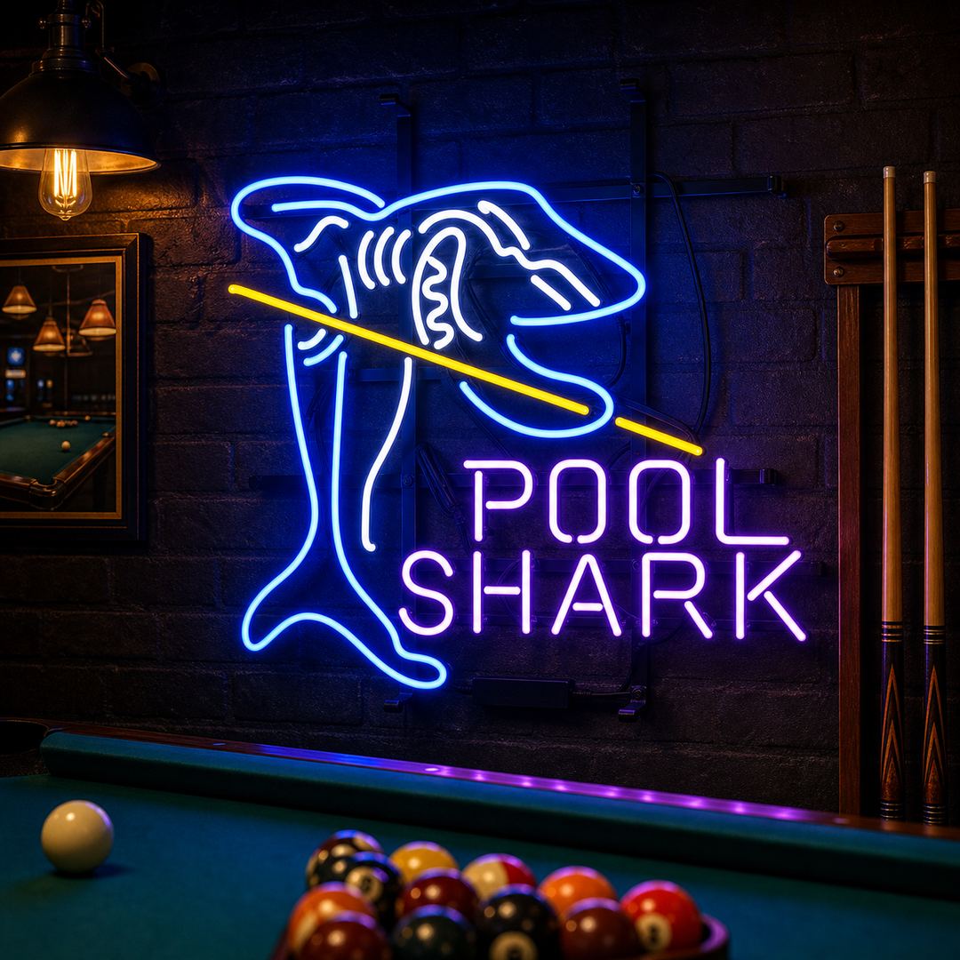 "Pool Shark, Biljardrum" Neonskylt