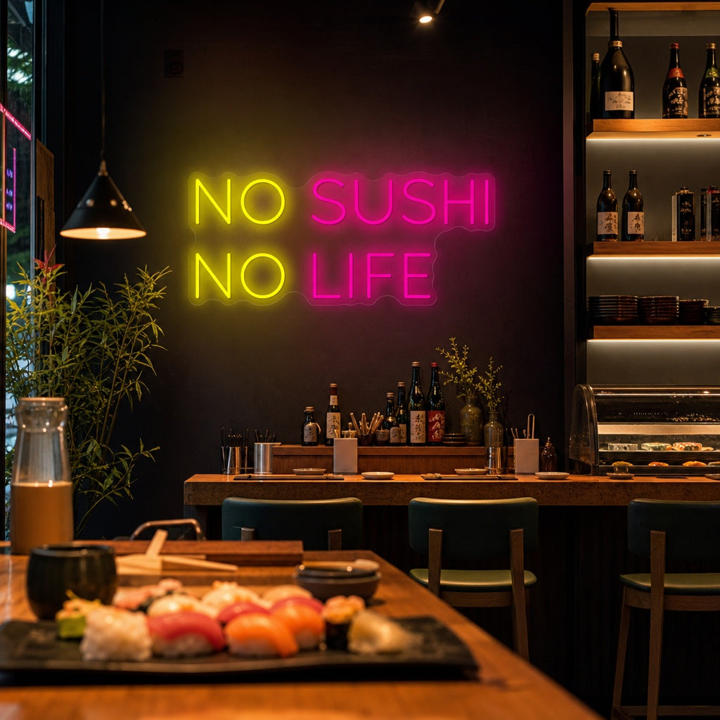 No Sushi No Life Neonskylt, Japansk restauranginredning