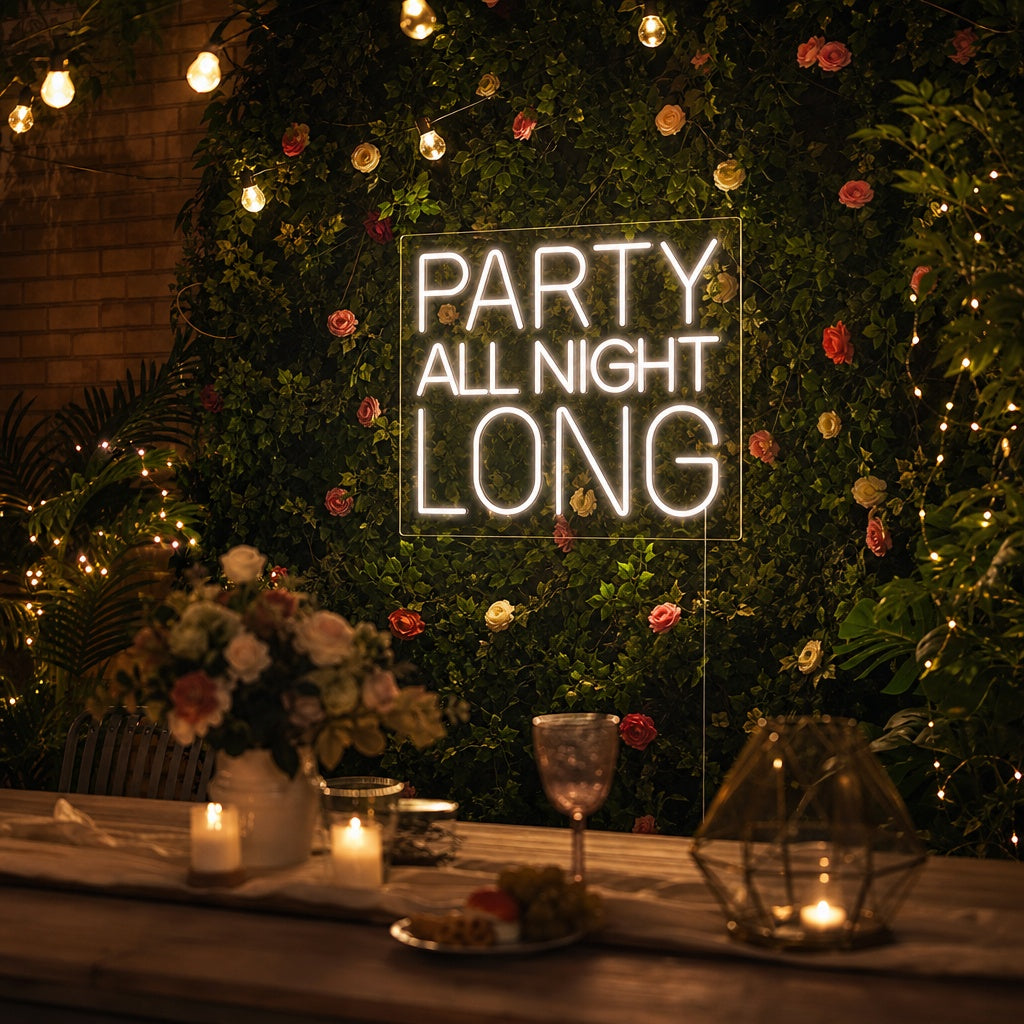 "Party All Night Long" Neonskylt