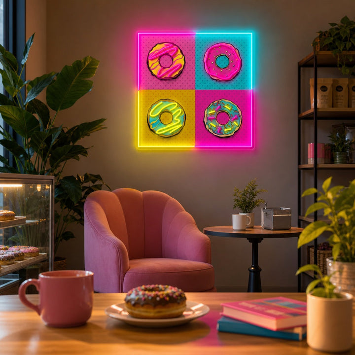 "Rosa blå munkar popkonst" UV-tryckt LED-neonskylt