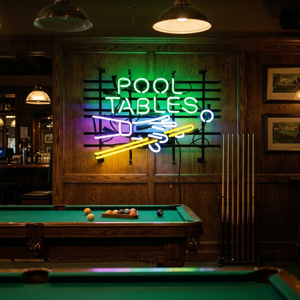 "Pool Tables, Biljard" Neonskylt