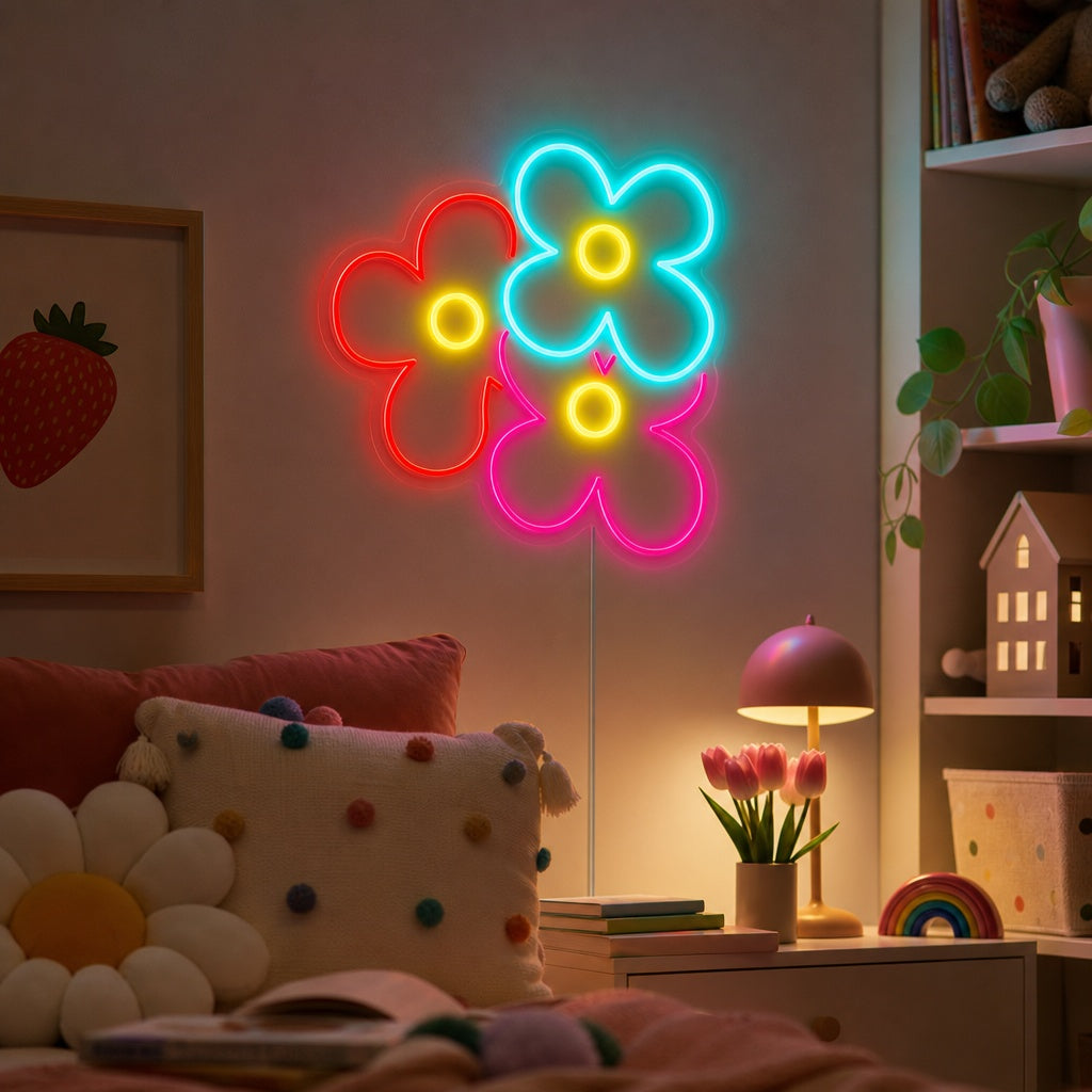 "Uppknäppande Prästkragens Blomma, Dekor För Barnrum" Neonskylt
