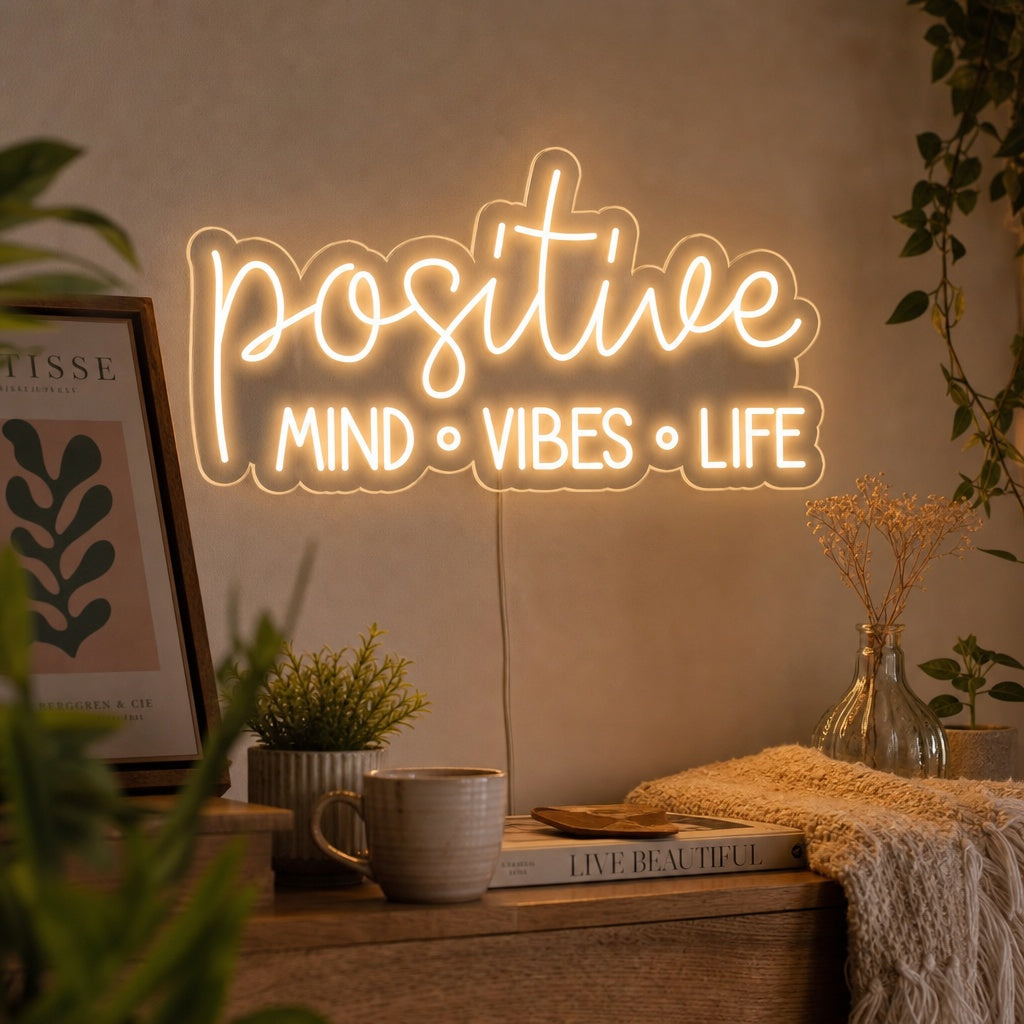 "Positive Mind Vibes Life" Neonskylt