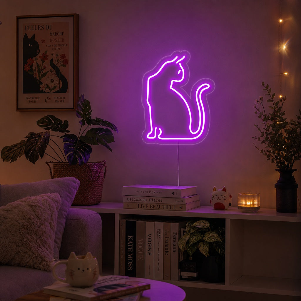"Pusskatt, Kattedyr, Huskatter" Neonskylt