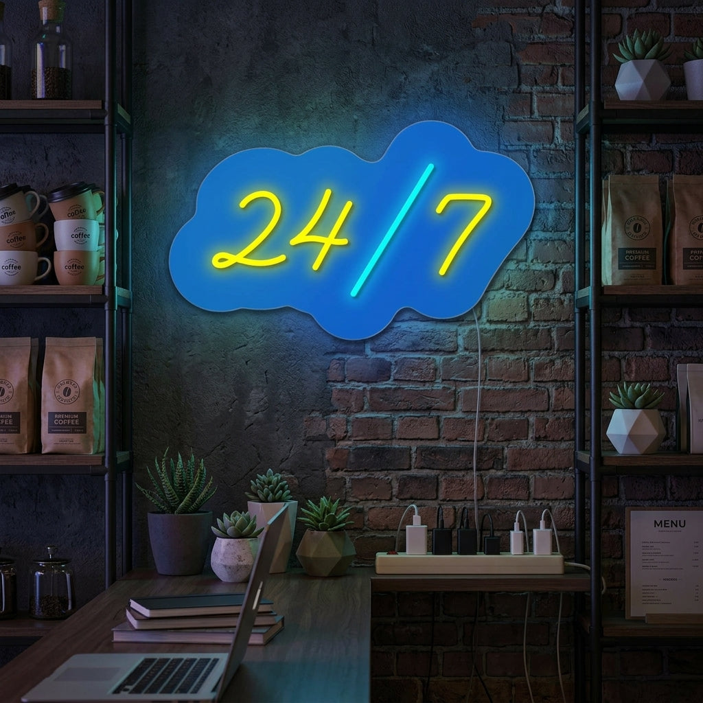 "Open 24/7" Neonskylt